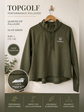 Topgolf Olive Green Performance Quarter Zip Pullover Size L